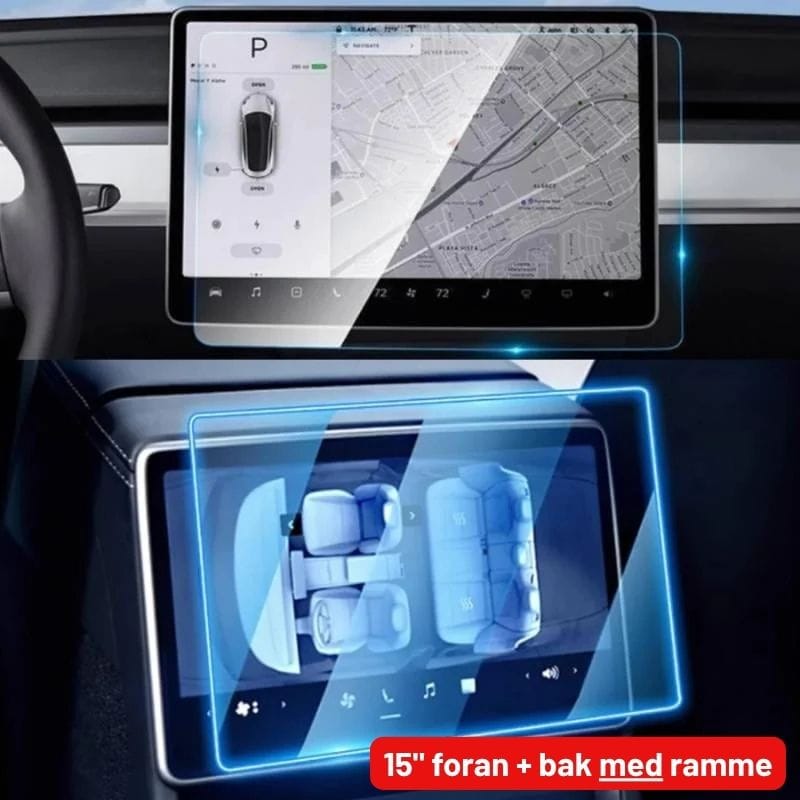 Autohobby Biltilbehør > Beskyttelse Model Y Juniper 15,4" & Model 3 Highland, foran + bak med ramme Skjermbeskytter - Tesla Model Y & 3